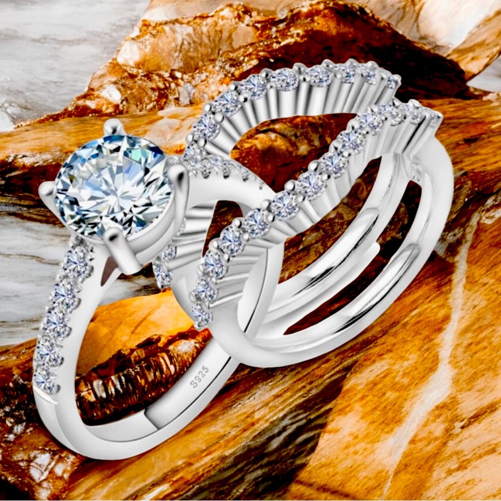 Certified Moissanite Bridal Ring Set 3 cts. Round Cut